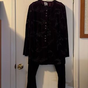 R&M Richards By Karen Keong 2 Pc Velour Purple Top + Pant Set Size 16P